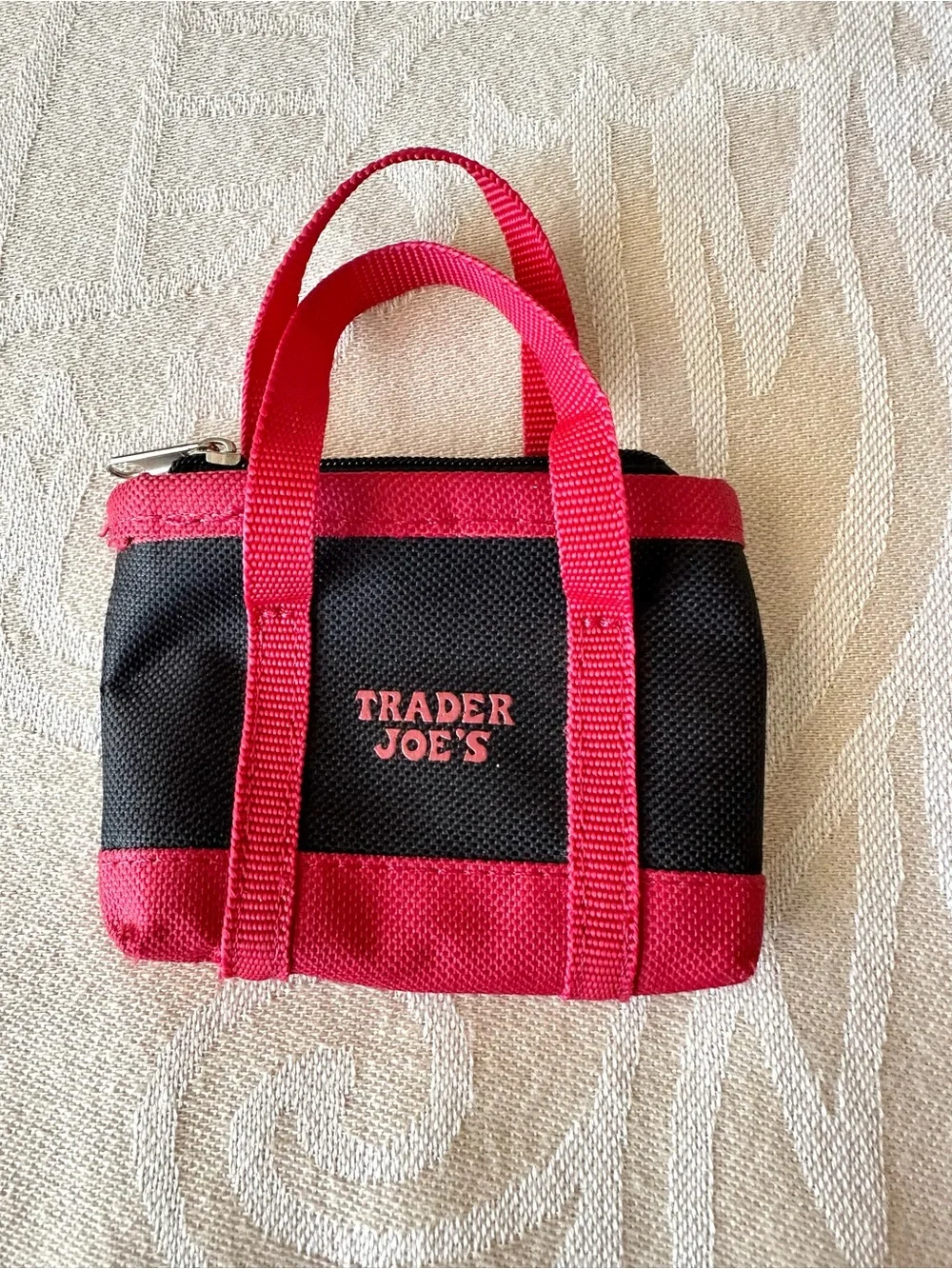 Trader Joe’s Mini Zip Pouch Red Black Canvas Coin Purse Collectible